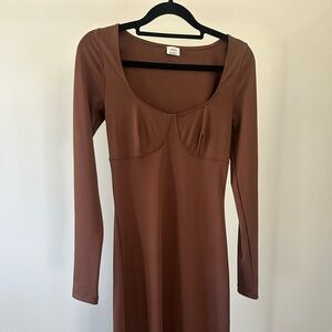 Wilfred Brown Ribbed Ruched Long Sleeve Dress - Worn once
